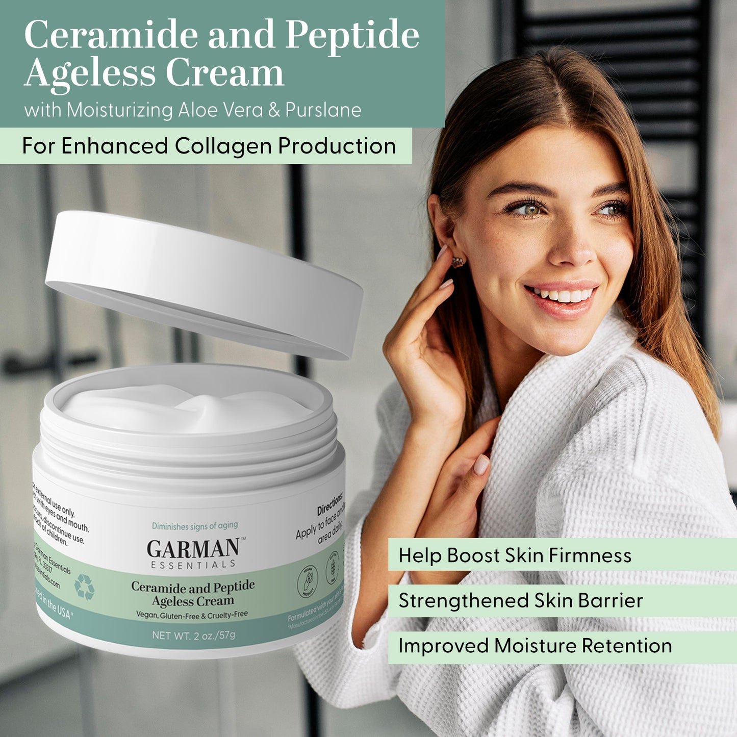 Ceramide and Peptide ageless Cream 2 Fl Oz, & Vitamin C Serum for Face, Hyaluronic Acid, Anti Aging – for Dark Spots, Even Skin Tone, Eye Area, Fine Lines & Wrinkles, 1 Fl Oz