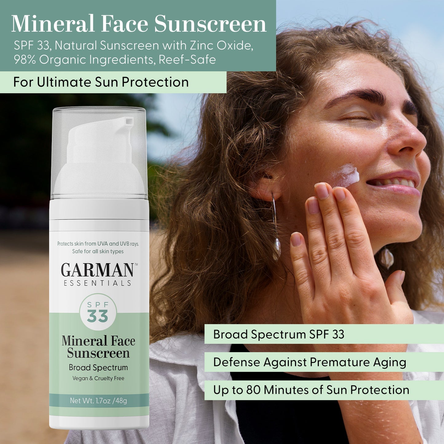 Mineral Sunscreen Lotion SPF 33, Reef Safe, Water Resistant, 1.7 fl oz & Vitamin C Serum for Face, Hyaluronic Acid, Anti Aging – for Dark Spots, Fine Lines & Wrinkles, 1 Fl Oz